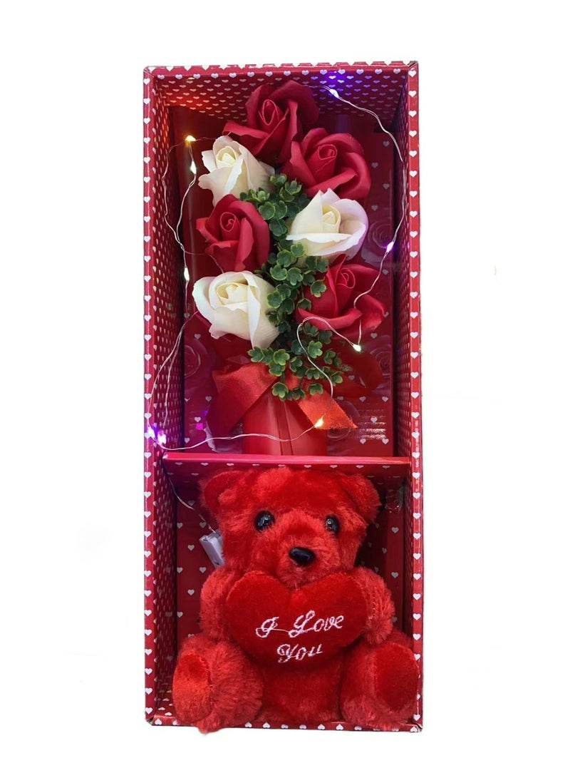 المنزل الذكي مجموعة هدايا عيد الحب من هوم سمارت - دمية دب لطيفة مع وردة صناعية، هدية مثالية لها، أو للذكرى السنوية، أو عيد الميلاد، أو أي مناسبة خاصة. - Image 1